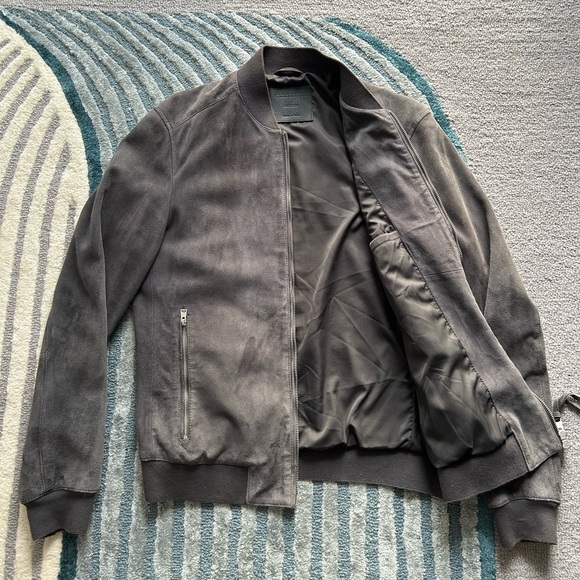 All Saints Kemble Bomber Jacket in Slate Gray Suede (M) - Picture 4 of 7
